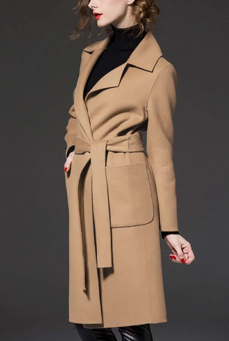 Women's Plus Size Wool Blend Belted Trench Coat