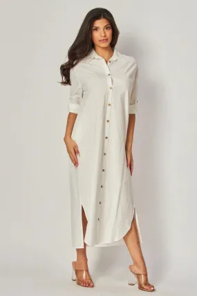 Woven Stripe Print Button-Down Maxi Dress Ivory